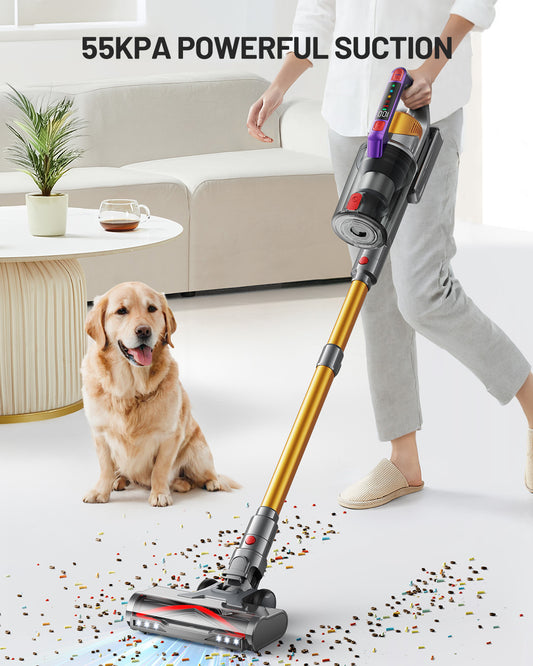 AZVKEA Cordless Vacuum Cleaner, 55Kpa 550W 60 Mins Stick Vacuum for Home/ Pet Hair/ Carpets /Hard Floors