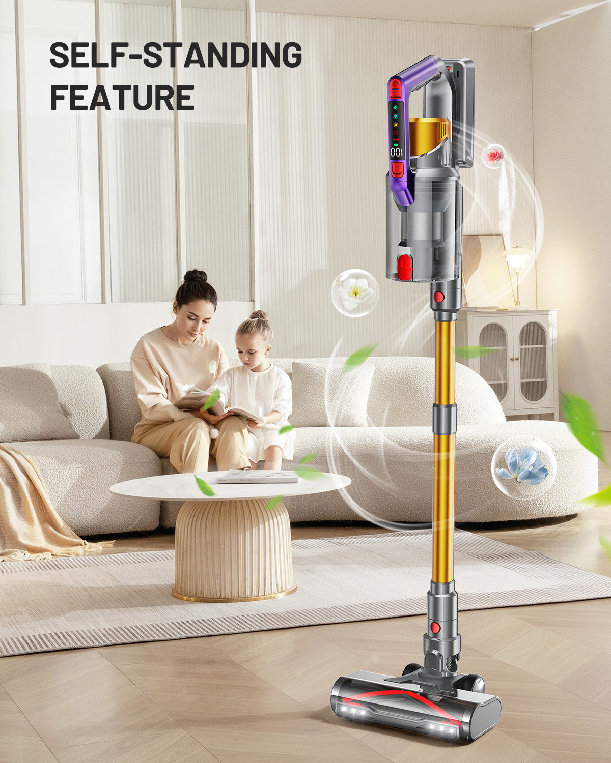 AZVKEA Cordless Vacuum Cleaner, 55Kpa 550W 60 Mins Stick Vacuum for Home/ Pet Hair/ Carpets /Hard Floors