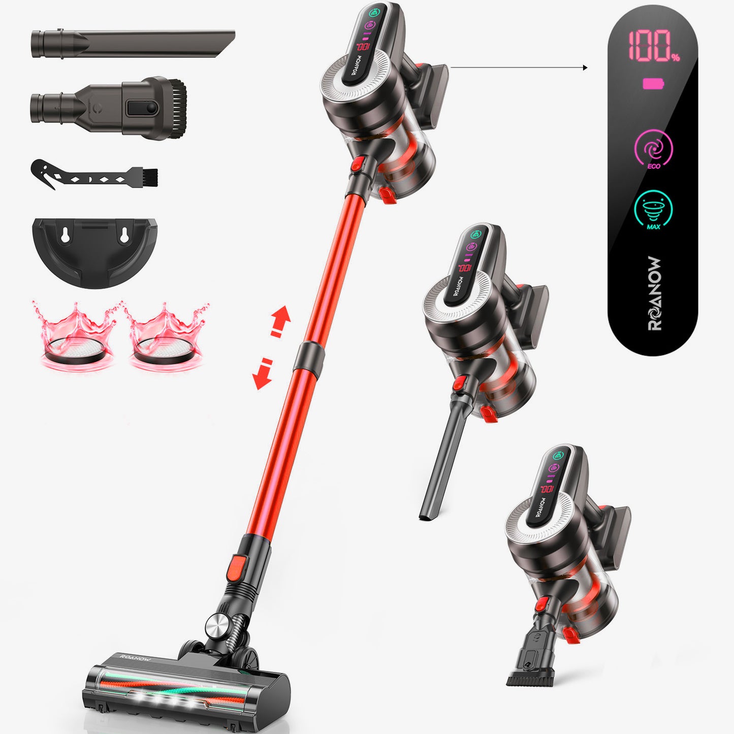 AZVKEA Cordless Vacuum Cleaner, 38KPA/55Mins Rechargeable Stick Vacuum for Lightweight Home Hardwood Floor Carpet Pet