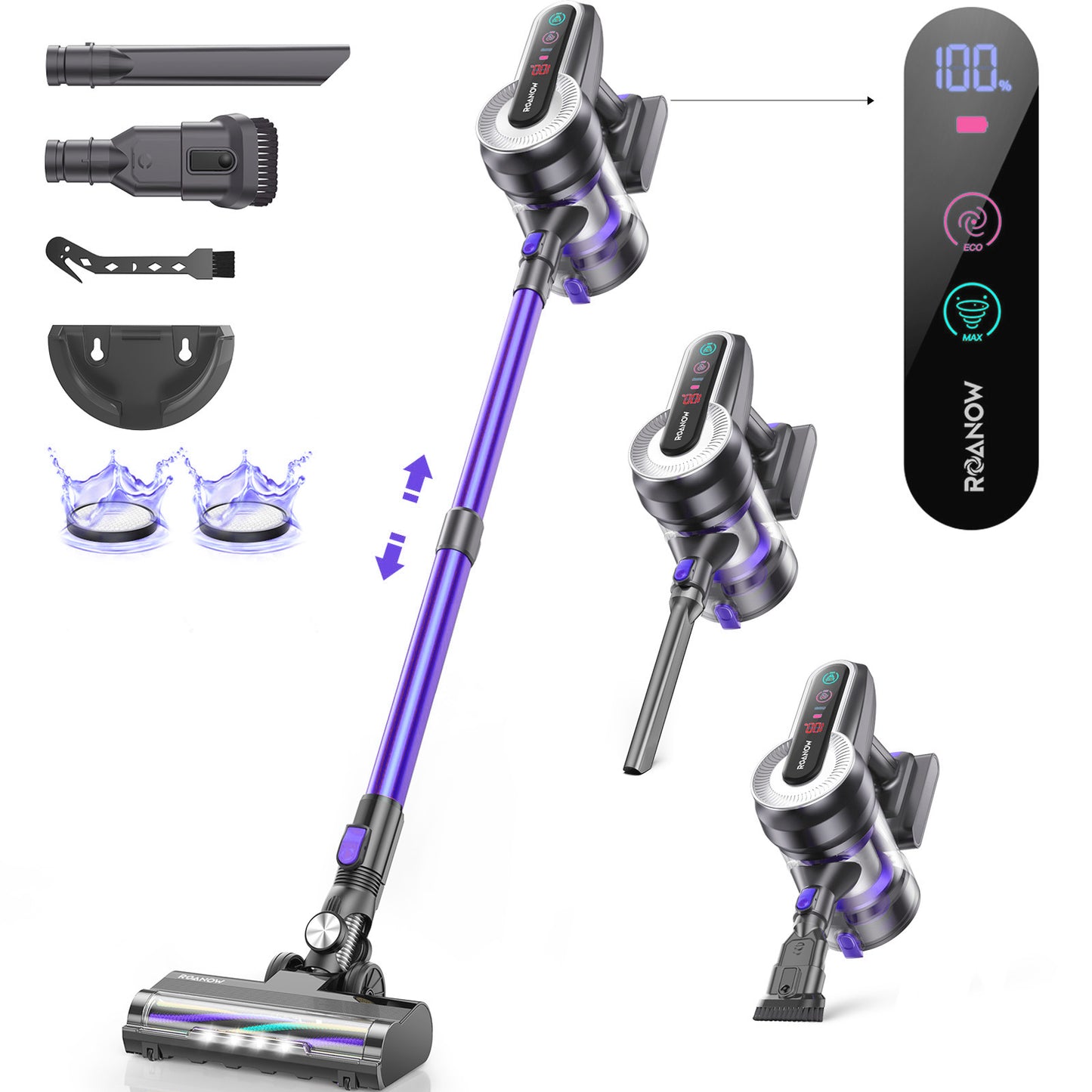 Cordless Vacuum Cleaner, 38KPA/55Mins 6-in-1 Lightweight Stick Vacuum for Home Hardwood Floor Carpet Pet Hair
